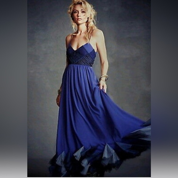 NWT Free People Forget Me Not Chiffon Maxi Dress SZ 8 Periwinkle Blue - Picture 1 of 15